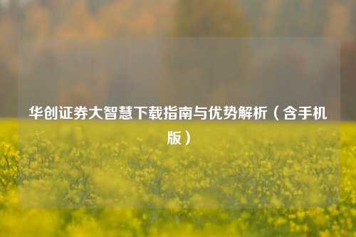 华创证券大智慧下载指南与优势解析（含手机版）